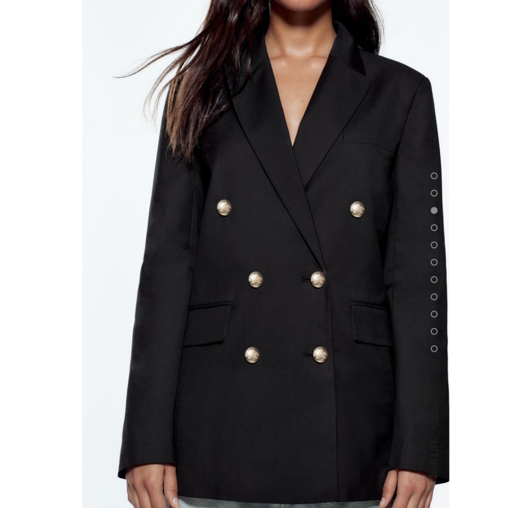Zara * Double Breastead Blazer Long Black Size XS S M - Picture 6 of 16